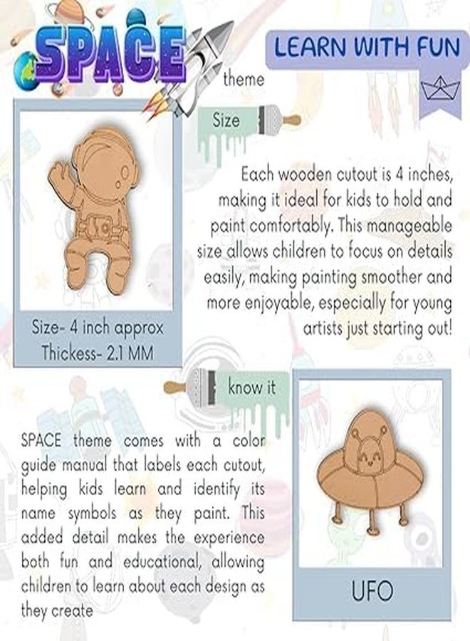 CRAFTER60 DIY Wooden Painting Kit for Kids 5+ - DIY Art & Craft Set with Paints, Brushes & Cutouts - Educational Creative Toy (Space) - Image 4